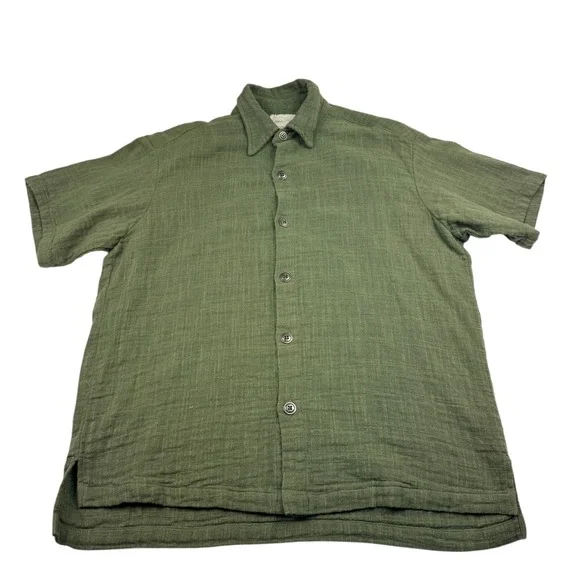GREG LAUREN Linen Short Sleeve Studio Shirt Green Size 3 Made in USA